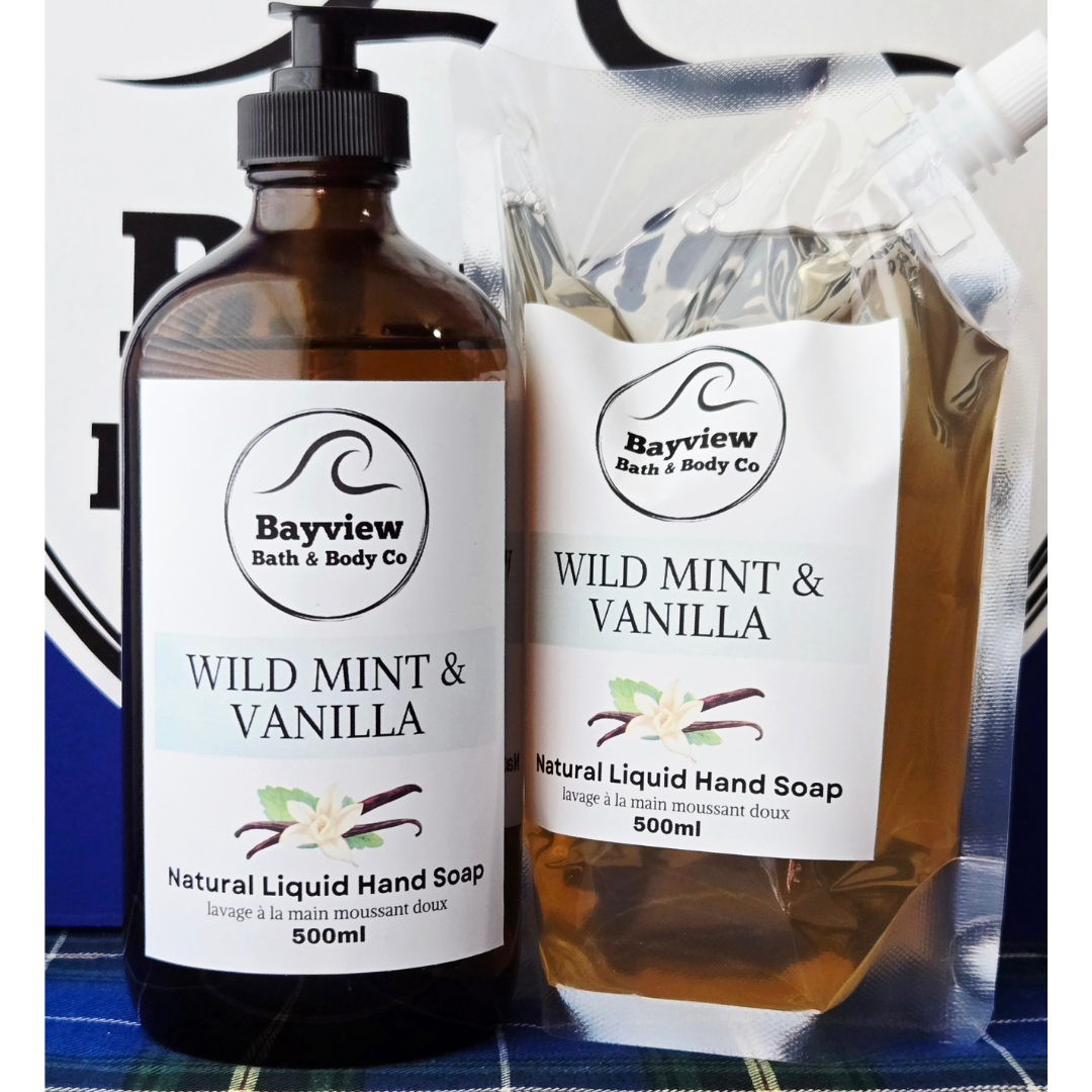 Wild Mint & Vanilla Natural Liquid Soap - 500ml Glass Bottle With Pump