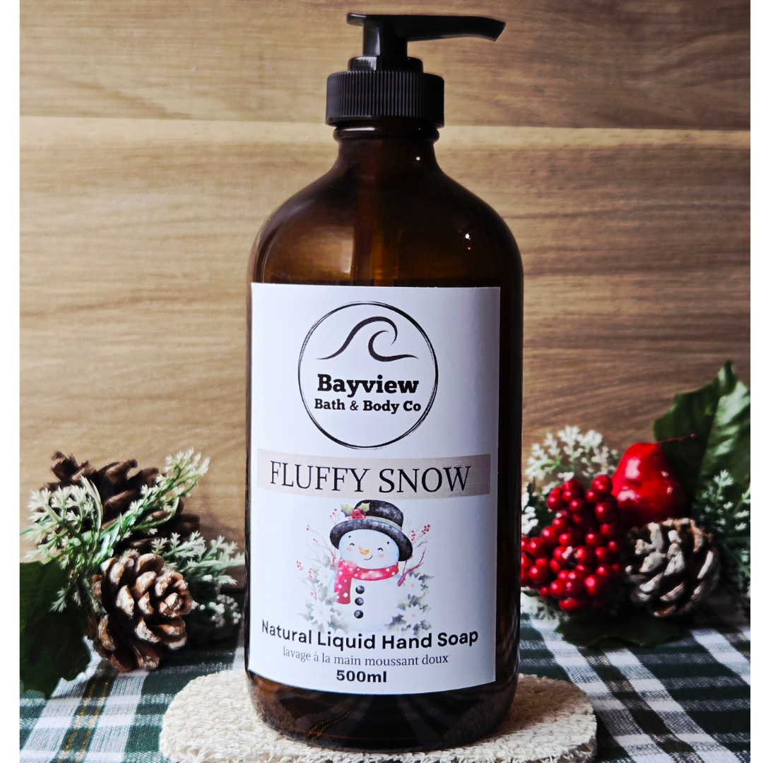Fluffy Snow Natural Liquid Hand Soap - 500ml Glass Bottle with Pump
