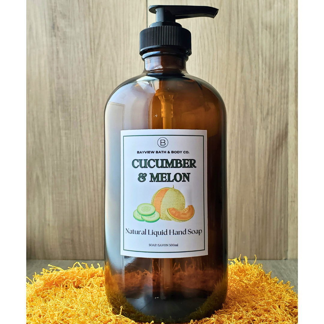 Cucumber & Melon Natural Liquid Soap - 500ml Glass Bottle with Pump