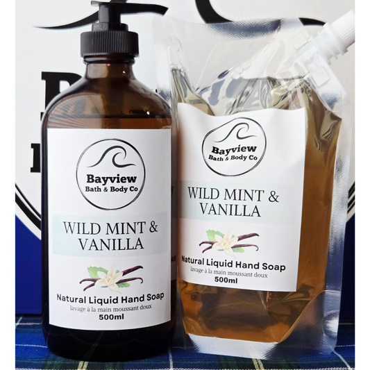 Wild Mint & Vanilla Natural Liquid Soap - 500ml Glass Bottle With Pump