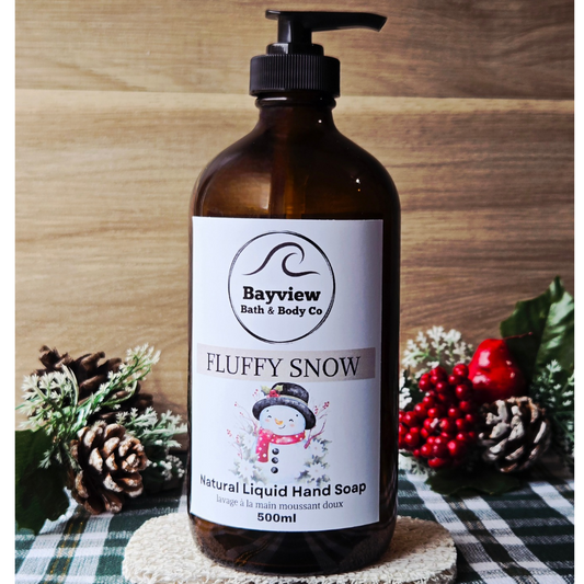 Fluffy Snow Natural Liquid Hand Soap - 500ml Glass Bottle with Pump